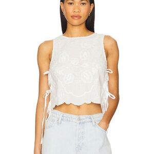 Free People White Eyelet Tie-Side Cropped Top NWT M